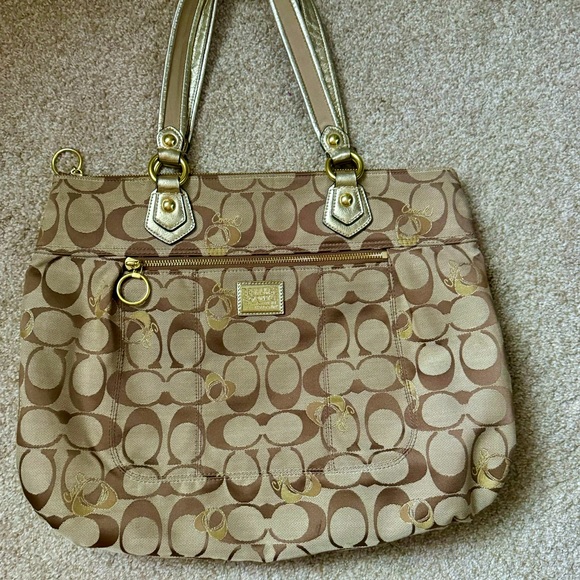 Coach Poppy metallic signature satchel handbag - Picture 2 of 9